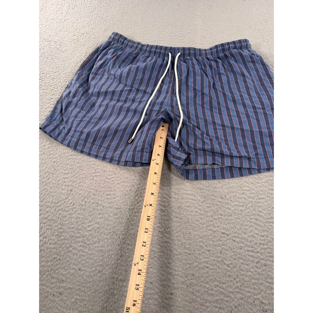 Solid & Striped Shorts Men 2XL Blue Orange Striped Drawstring Swim Trunks Pocket